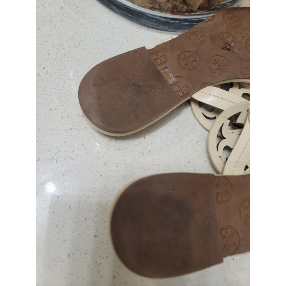 Tory Burch 'Miller' Flip Flops Ivory Leather Sandal Size 6.5 M - Picture 5 of 6